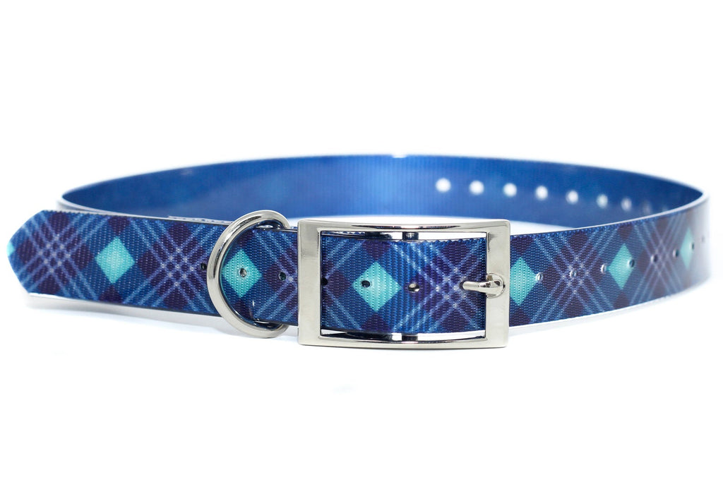 Blue &amp; Mint Plaid Waterproof Dog Collar