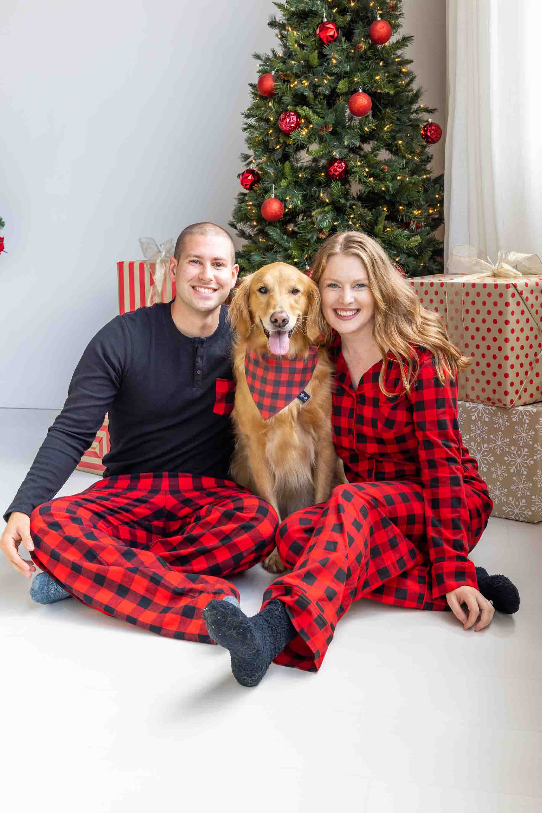 Buffalo Plaid Fleece Pajama Pants Unisex Tails Up Pup