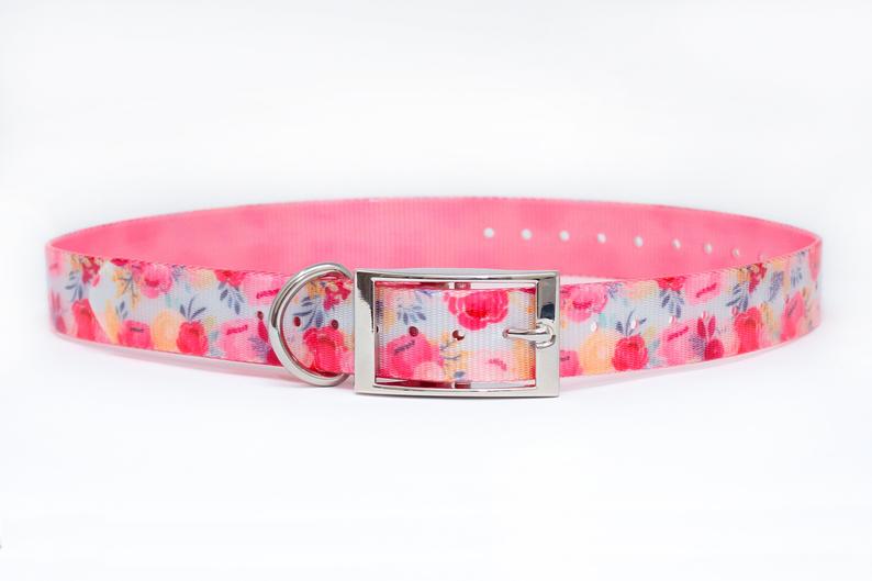 Pink Blossom Waterproof Dog Collar
